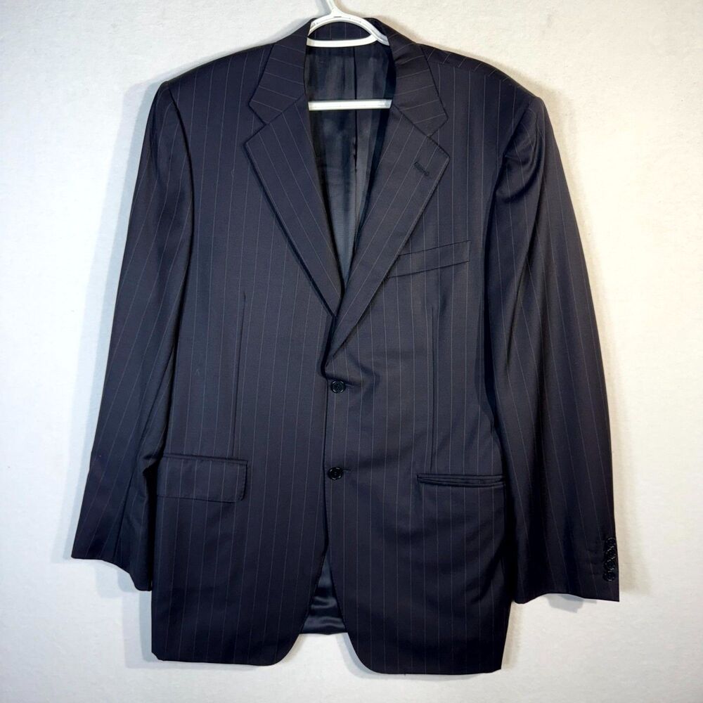 Canali Mens Blue Striped Blazer Suit Jacket Super 120s 100% Wool Size 52L